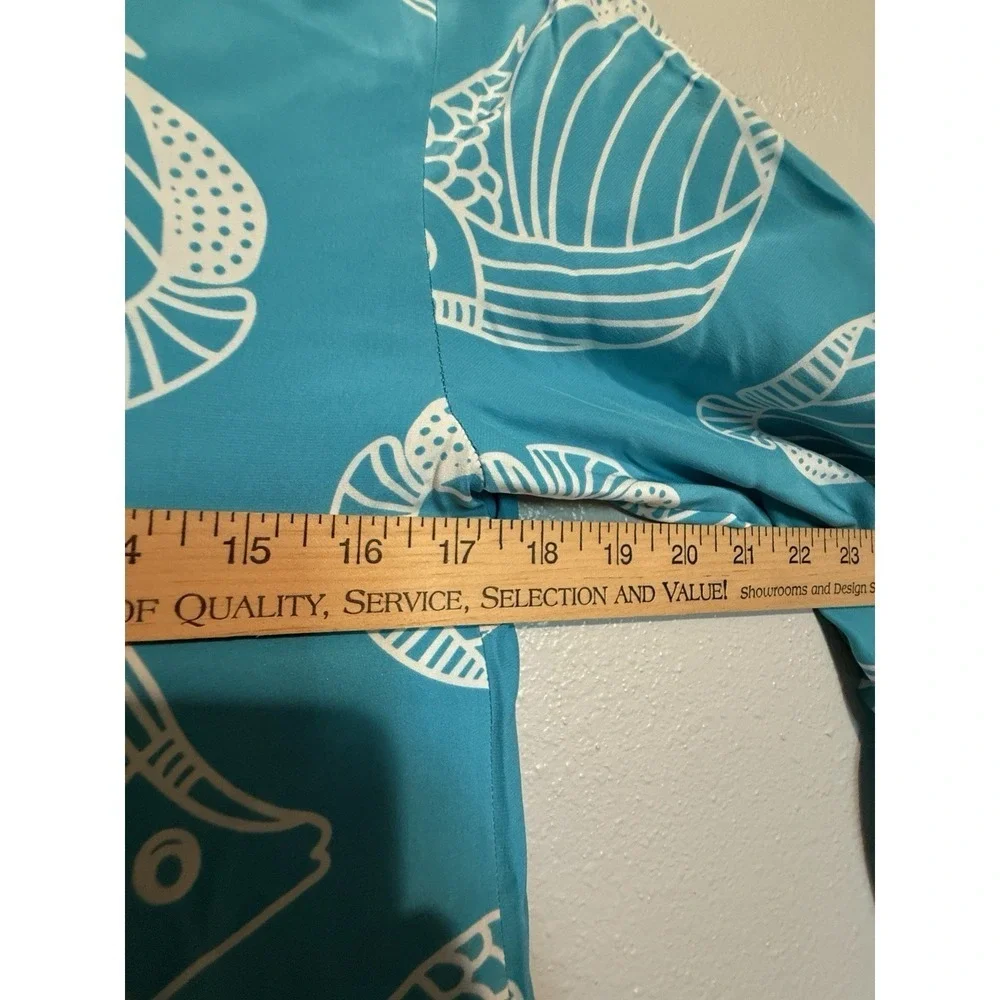 Sail To‎ Sable STS Maxi Dress Women's Size XS 100% Silk Blue Fish Tropical